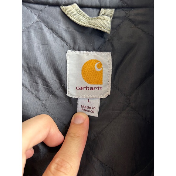 Vintage Carhartt Men Hooded Jacket Zip Canvas Work Coat Olive Green Large Rugged - Picture 4 of 8